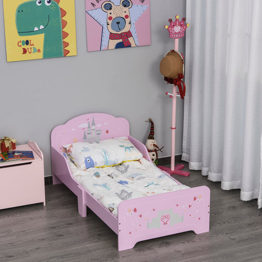 HOMCOM MDF Kids Castle Design Kids Single Bed Pink