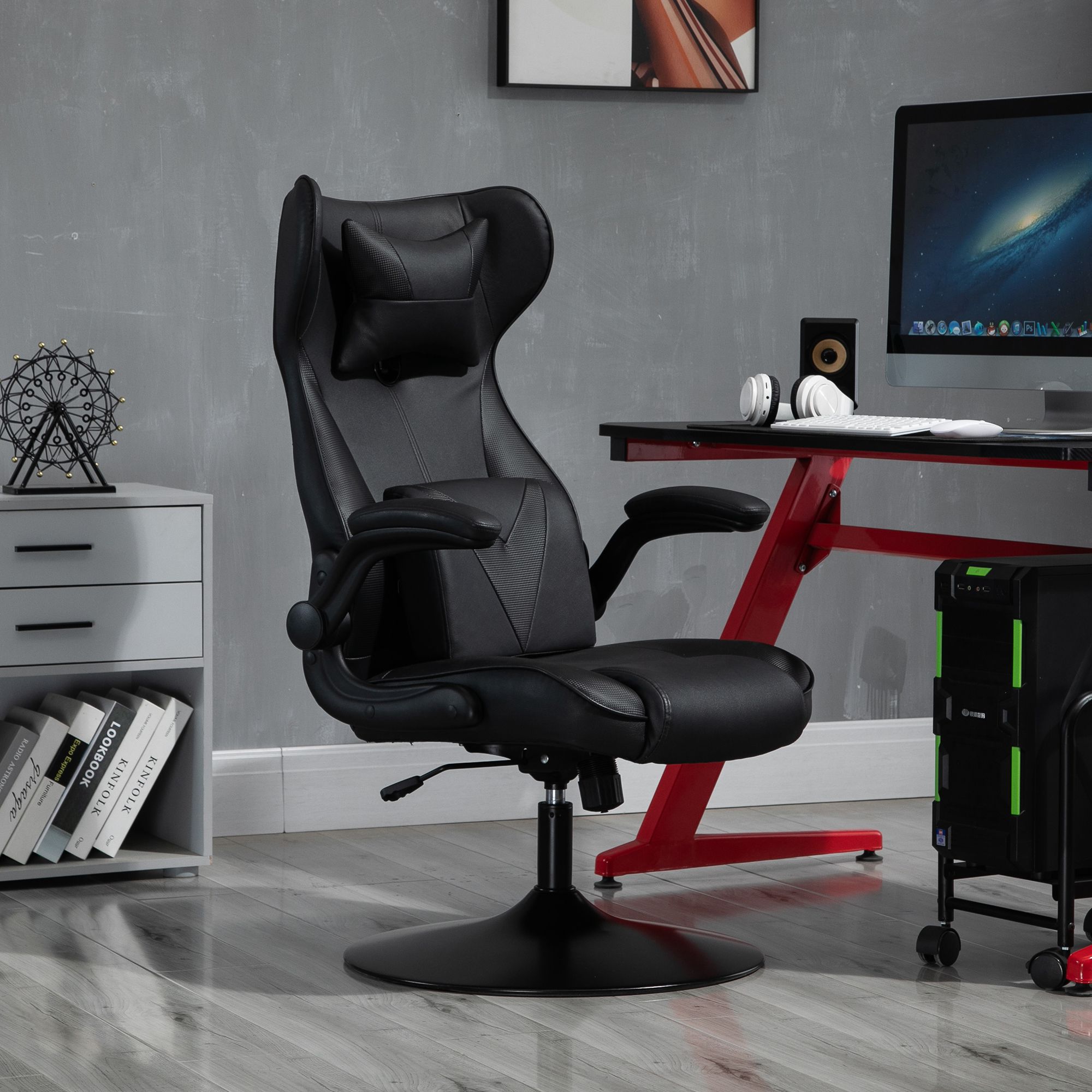 Vinsetto Swivel Rocker Gaming Chair Office Chair with Pedestal Base, A ...