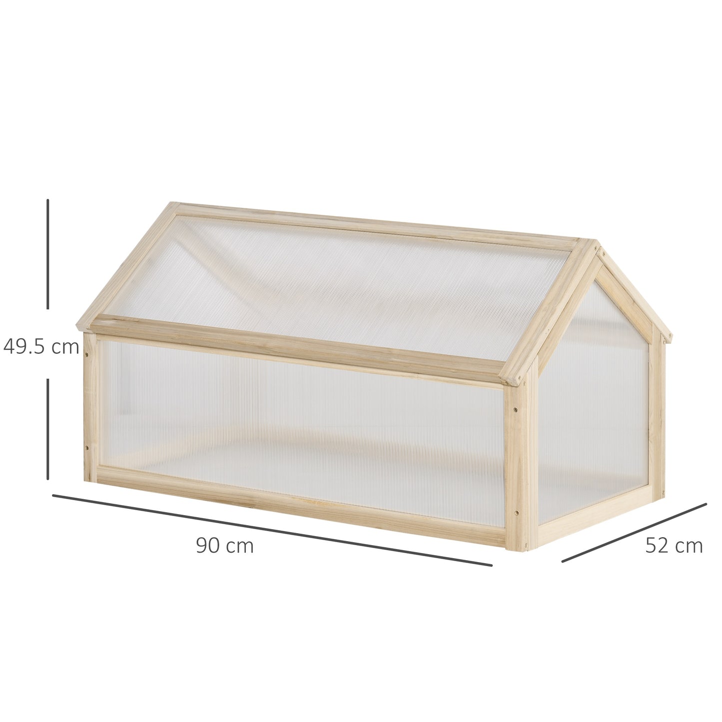 Outsunny Wooden Cold Frame Greenhouse Garden Polycarbonate Grow House with Openable Top for Flowers, Vegetables, Plants, 90 x 52 x 50cm, Natural