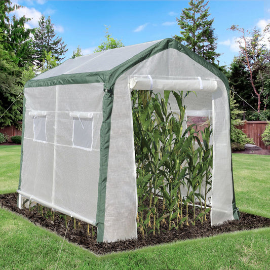 Outsunny Greenhouse with Roll Up Door and 4 Windows Outdoor White 2.4L x 1.8W x 2H m