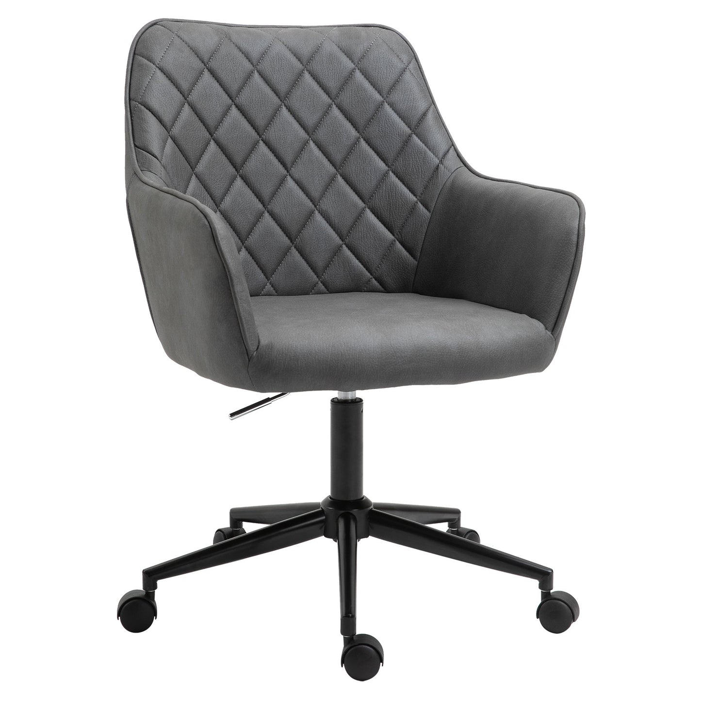 Vinsetto Swivel Argyle Office Chair Leather-Feel Fabric Home Study Leisure with Wheels