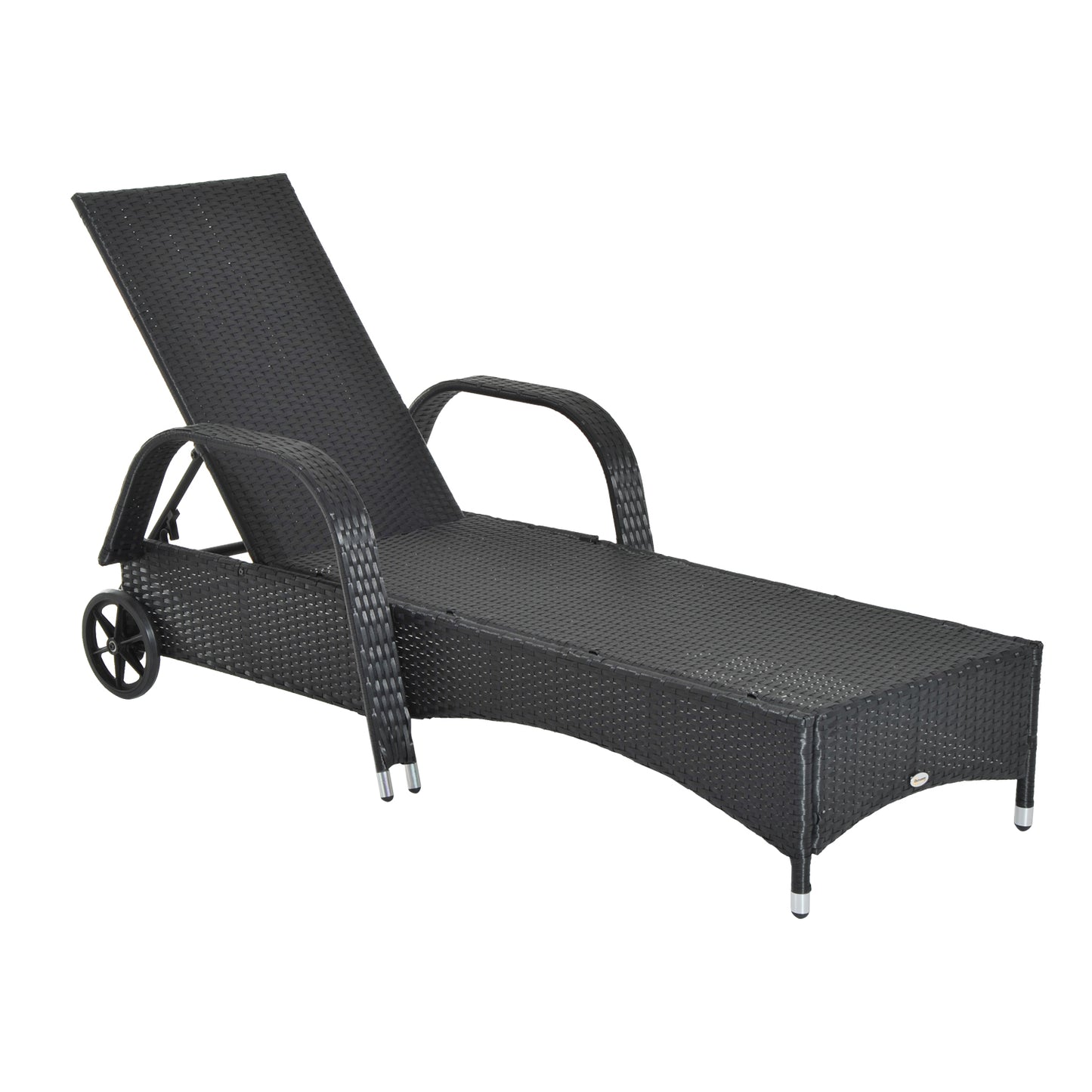 Outsunny Adjustable Steel Frame Rattan Sun Lounger, 200Lx73Wx56-103H cm-Black