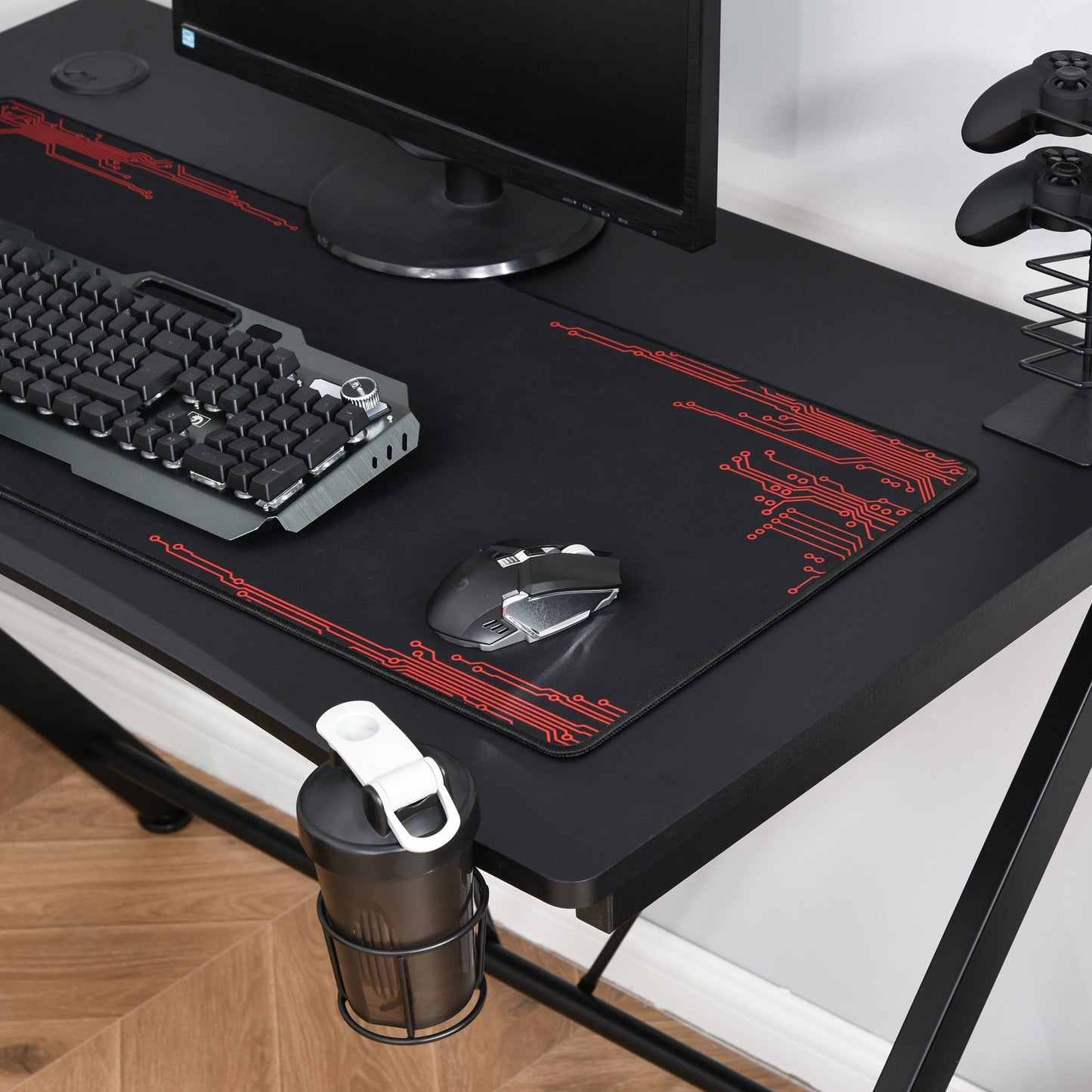 HOMCOM Gaming Desk Computer Table Metal Frame w/ Cup Holder, Headphone Hook, Cable Hole