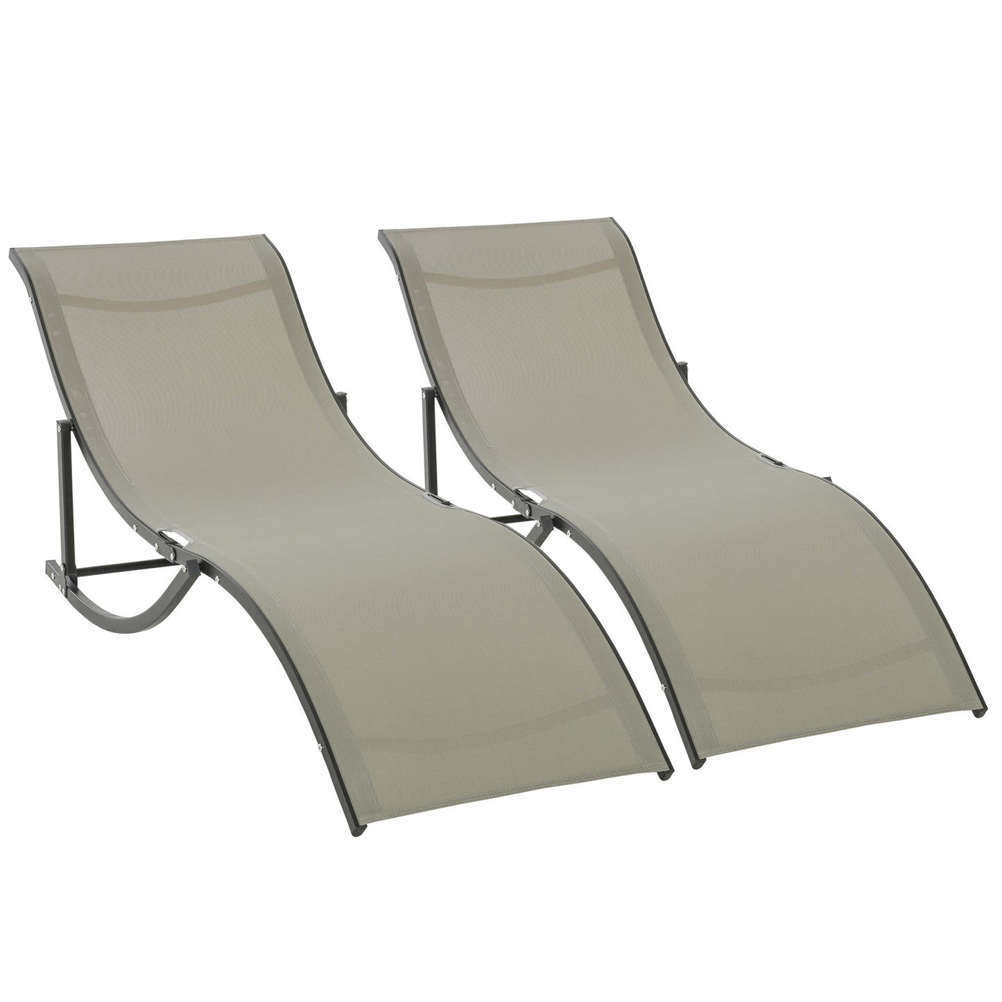 Outsunny Set of 2 S-shaped Lounge Chair Foldable Sleeping Bed 165x61x63cm Khaki