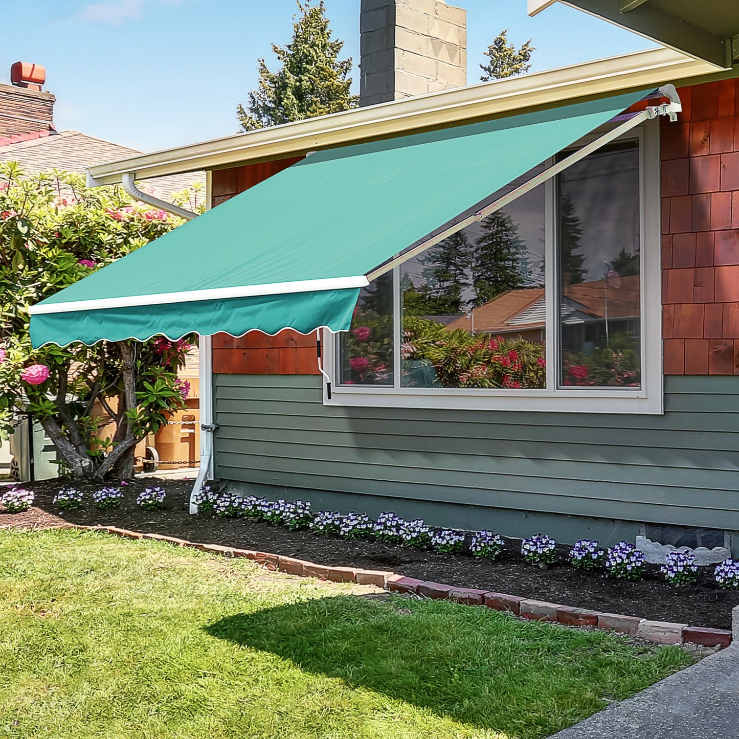 Outsunny Manual Retractable Awning, 3x2.5 m-Dark Green