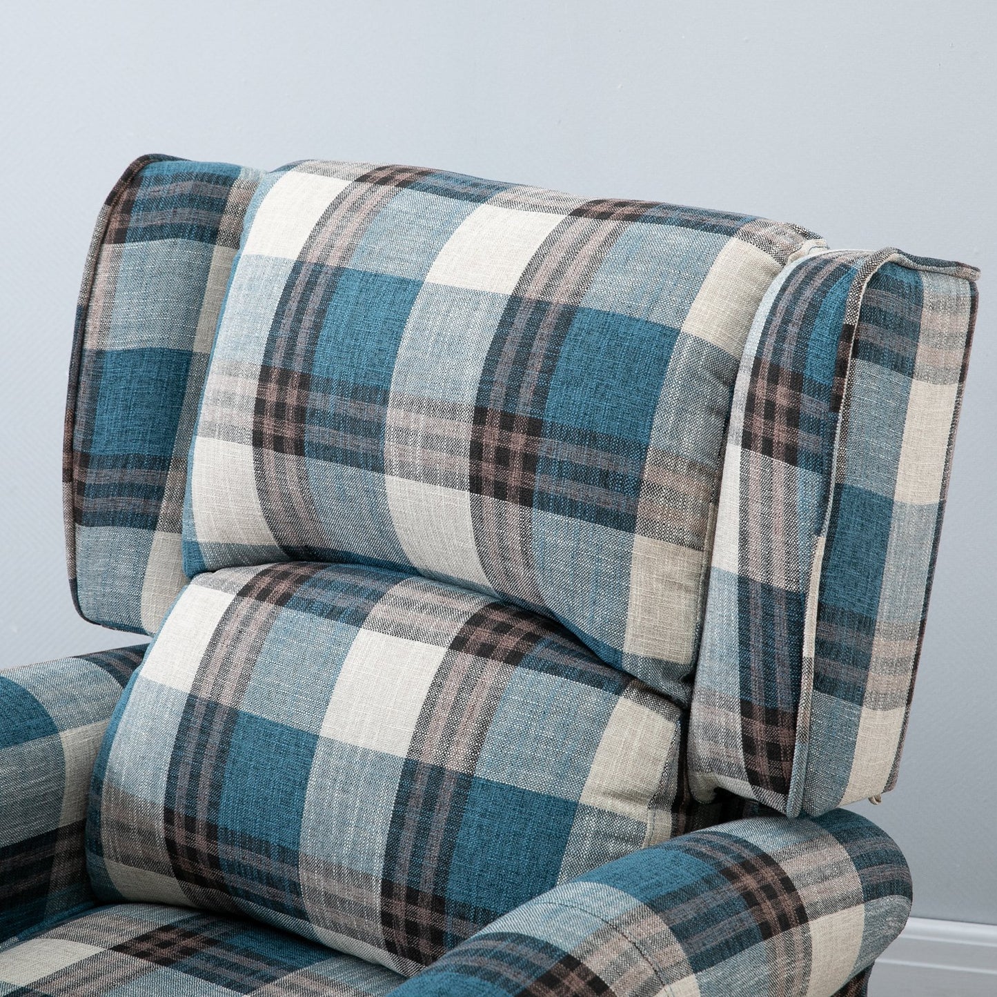 HOMCOM Plush Single Sofa Chair Recliner Armchair Checked Blue