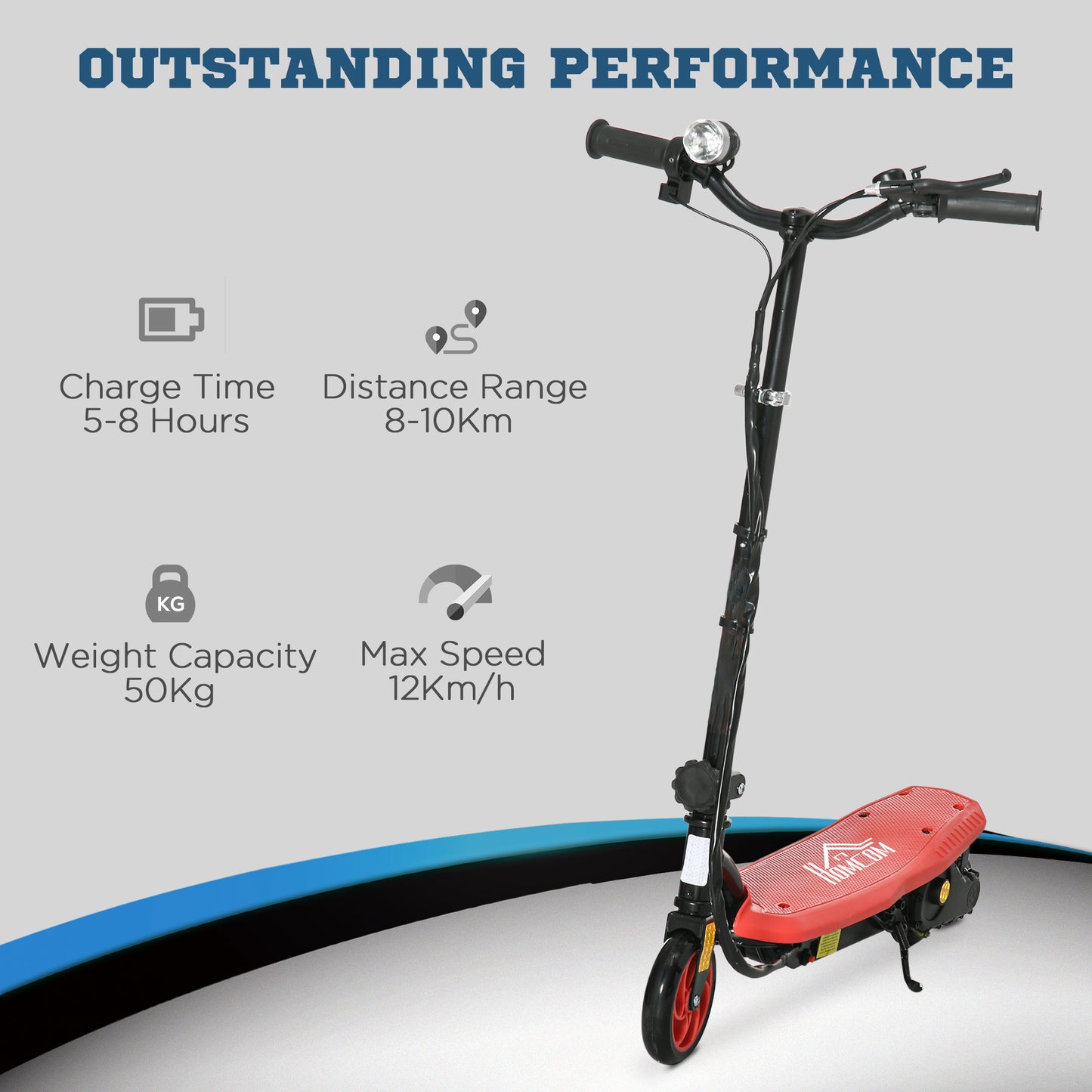 HOMCOM Foldable Electric Scooter, with LED Headlight, for Ages 7-14 Years - Red