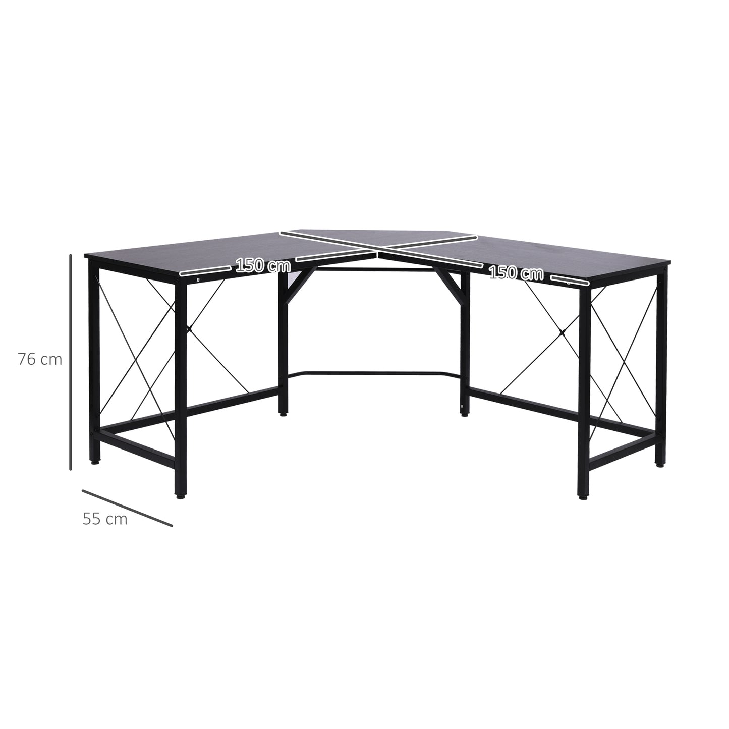 HOMCOM L-Shaped Corner Desk Computer Desk Table For Home Office Workstation w/Steel Frame Black