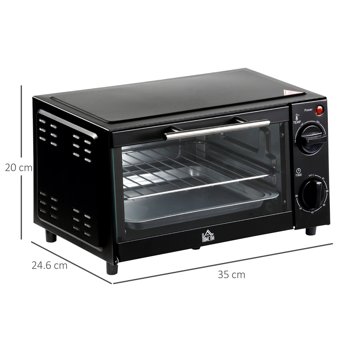 HOMCOM Convection Mini Oven, 9L Countertop Electric Grill, Toaster Oven with Adjustable Temperature, Timer, Baking Tray and Wire Rack, 750W