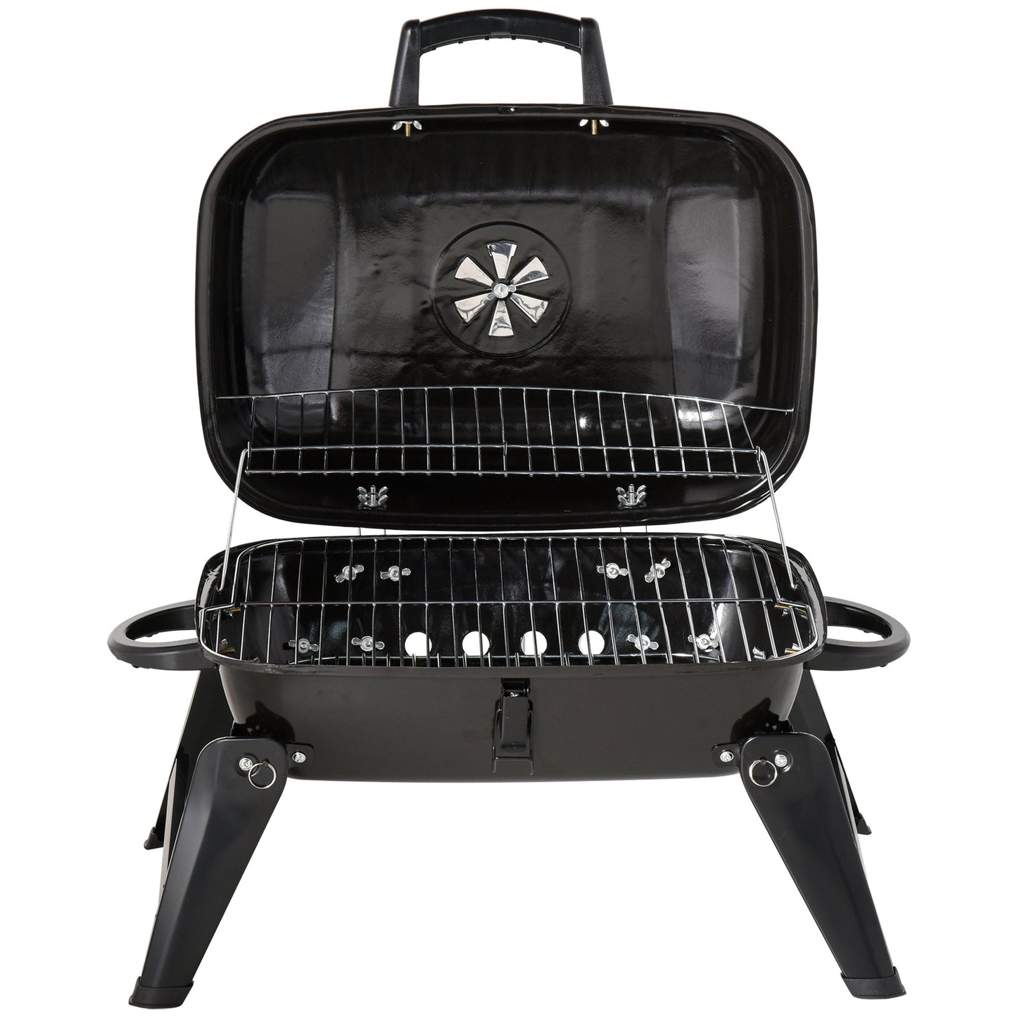 Outsunny Charcoal Grill, Iron Porcelain Enameled Lid, 59Lx43Wx36H cm-Black
