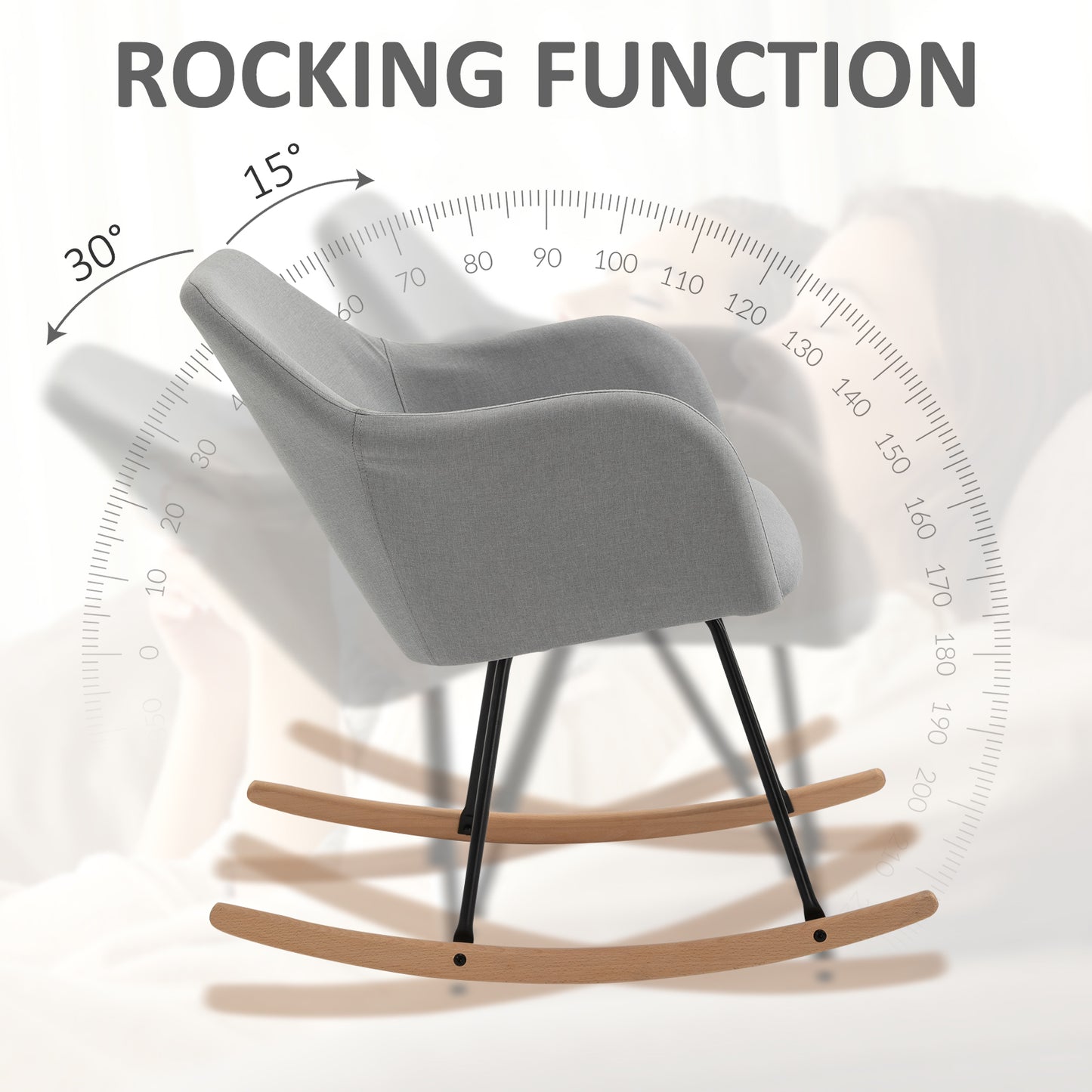 HOMCOM Polyester Linen Upholstered Rocking Armchair Indoor Rocking Chair Light Grey