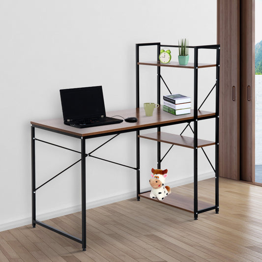 HOMCOM Computer Workstation, Metal Frame-Walnut/ Black