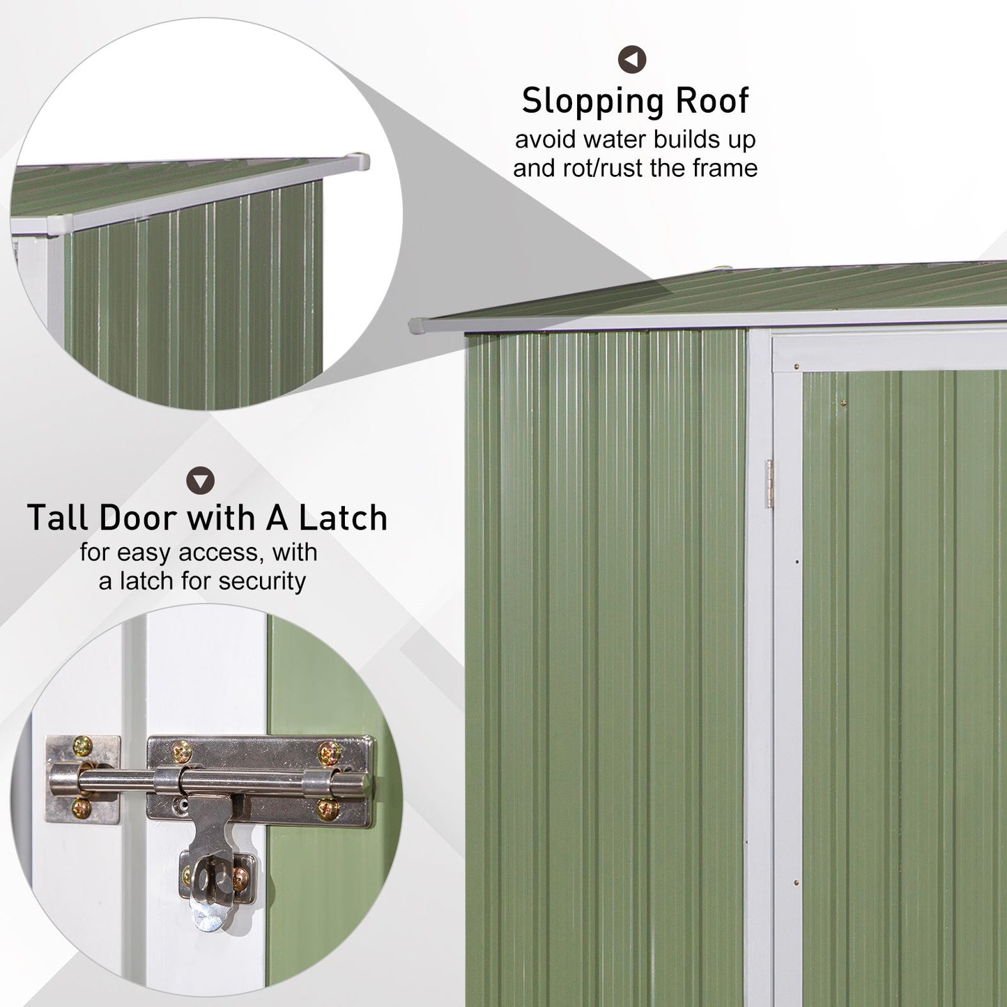 Outsunny 2.9 x 4.6ft Corrugated Steel Latched Door Garden Shed - Light Green