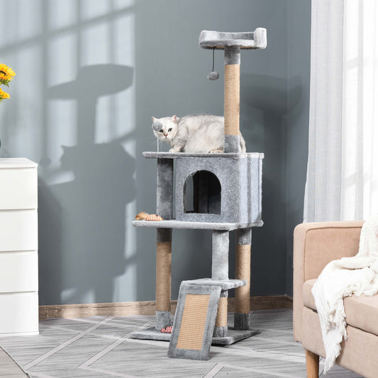 PawHut Cat Tree Tower Climbing Kitten Activity Center with Jute Scratching Post, Grey