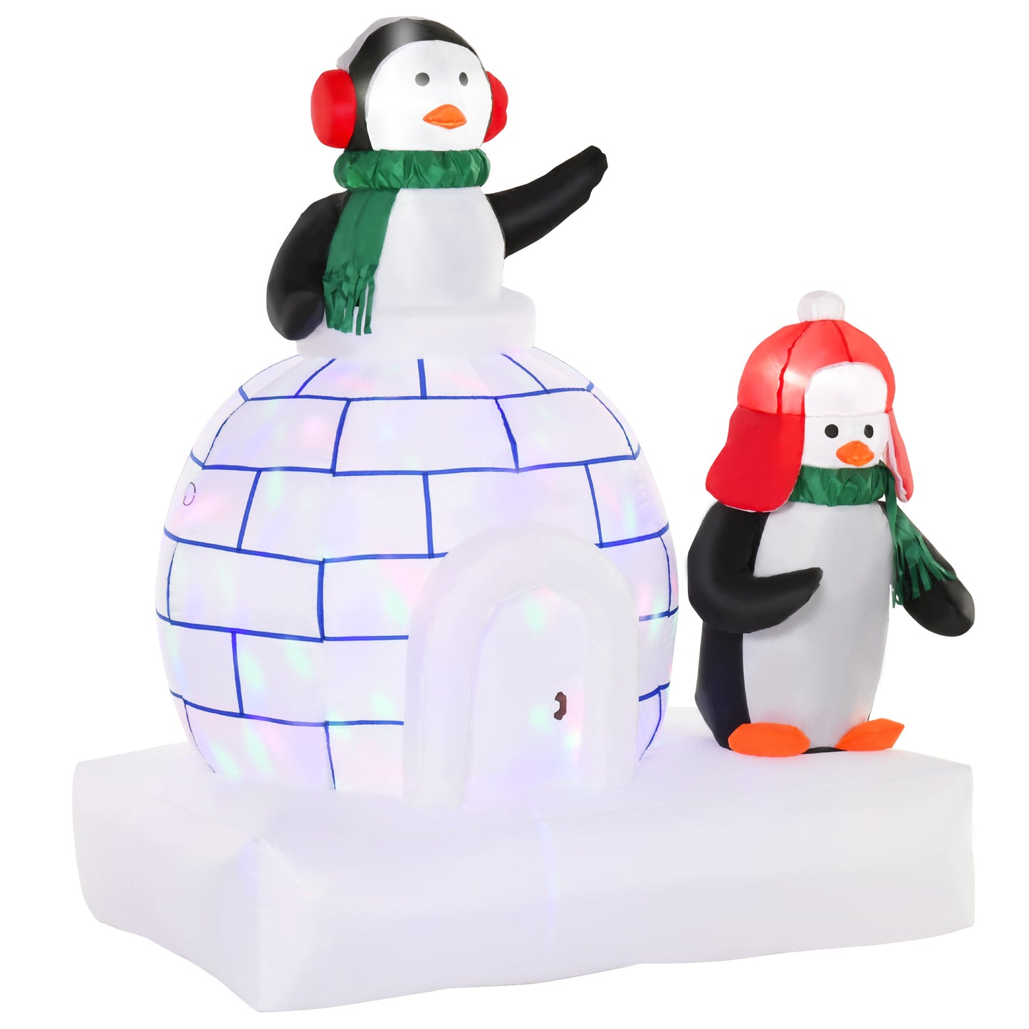 HOMCOM 1.5m Lighted Christmas Inflatable Two Penguins w/ Ice House in Garden