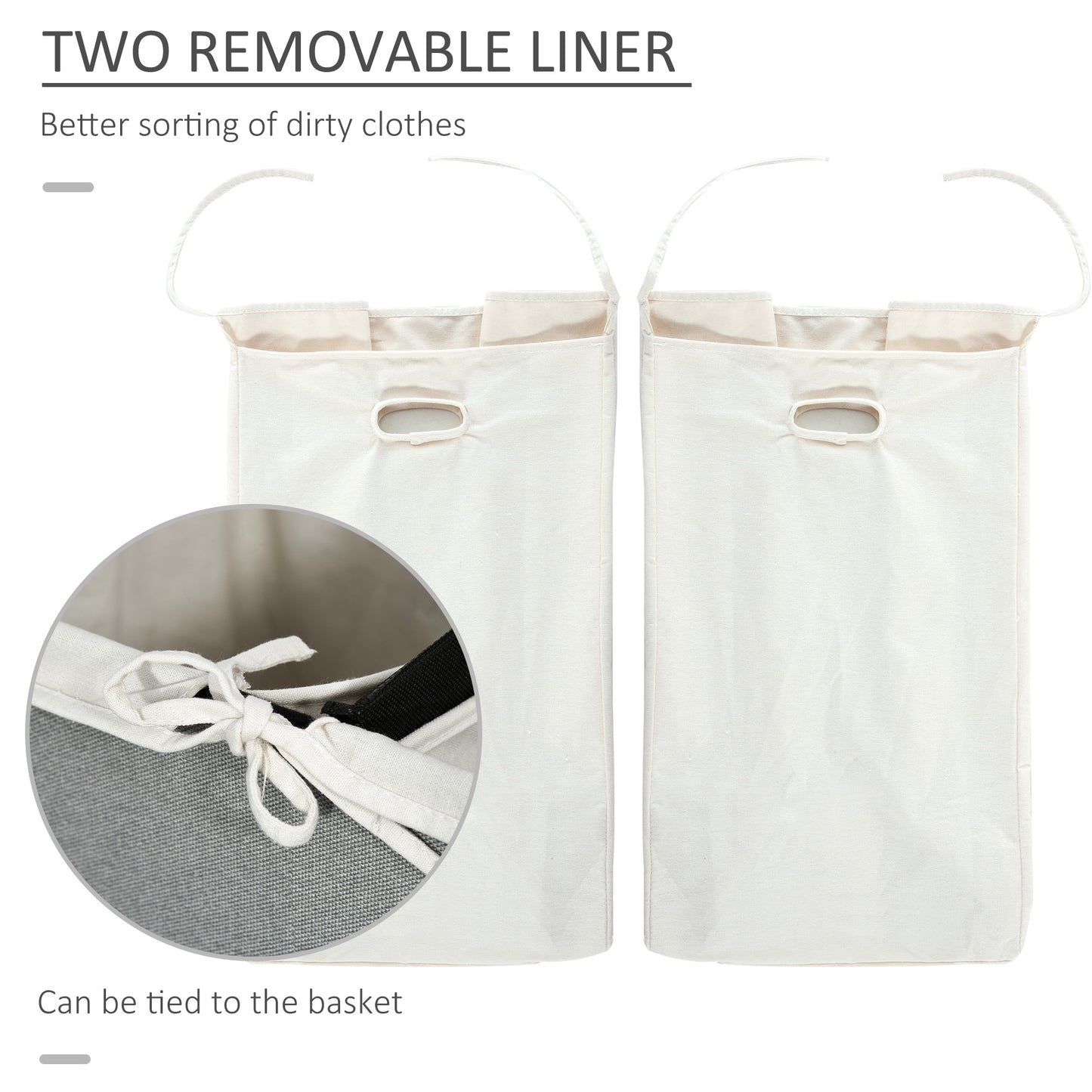 HOMCOM 115L Folding Laundry Hamper Storage Basket 2 Sections w/ Lid Removable Liner