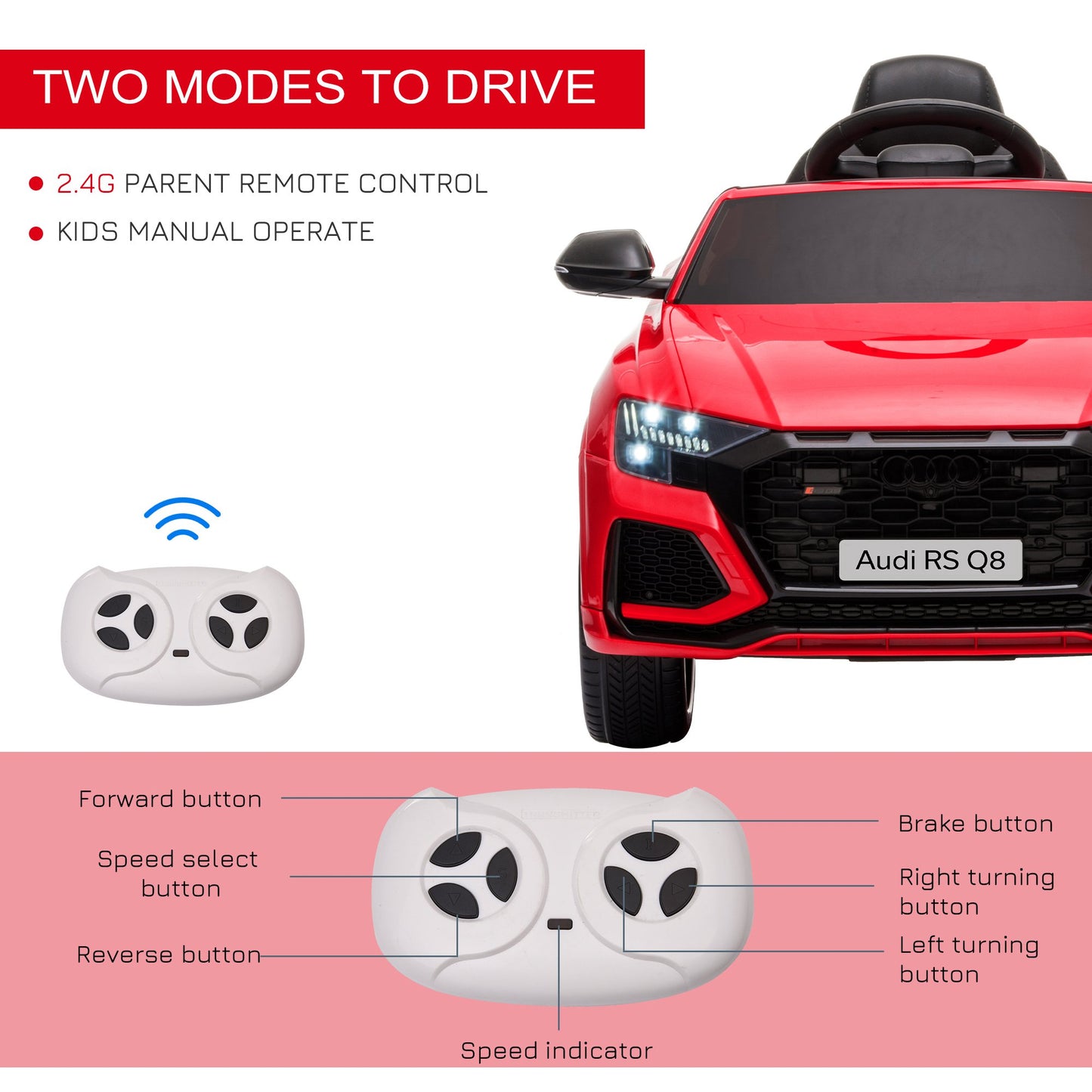 HOMCOM Audi RS Q8 6V Kids Electric Ride On Car Toy w/ Remote USB MP3 Bluetooth Red