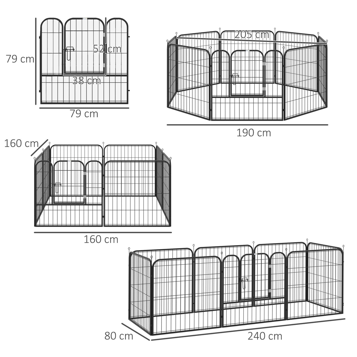 Pawhut Heavy Duty Dog Pens Pet Puppy Metal PlayPen Rabbit Pig Hutch Run Enclosure Foldable Black 79 x 79cm (Medium) 0.79 0.79m House Guinea