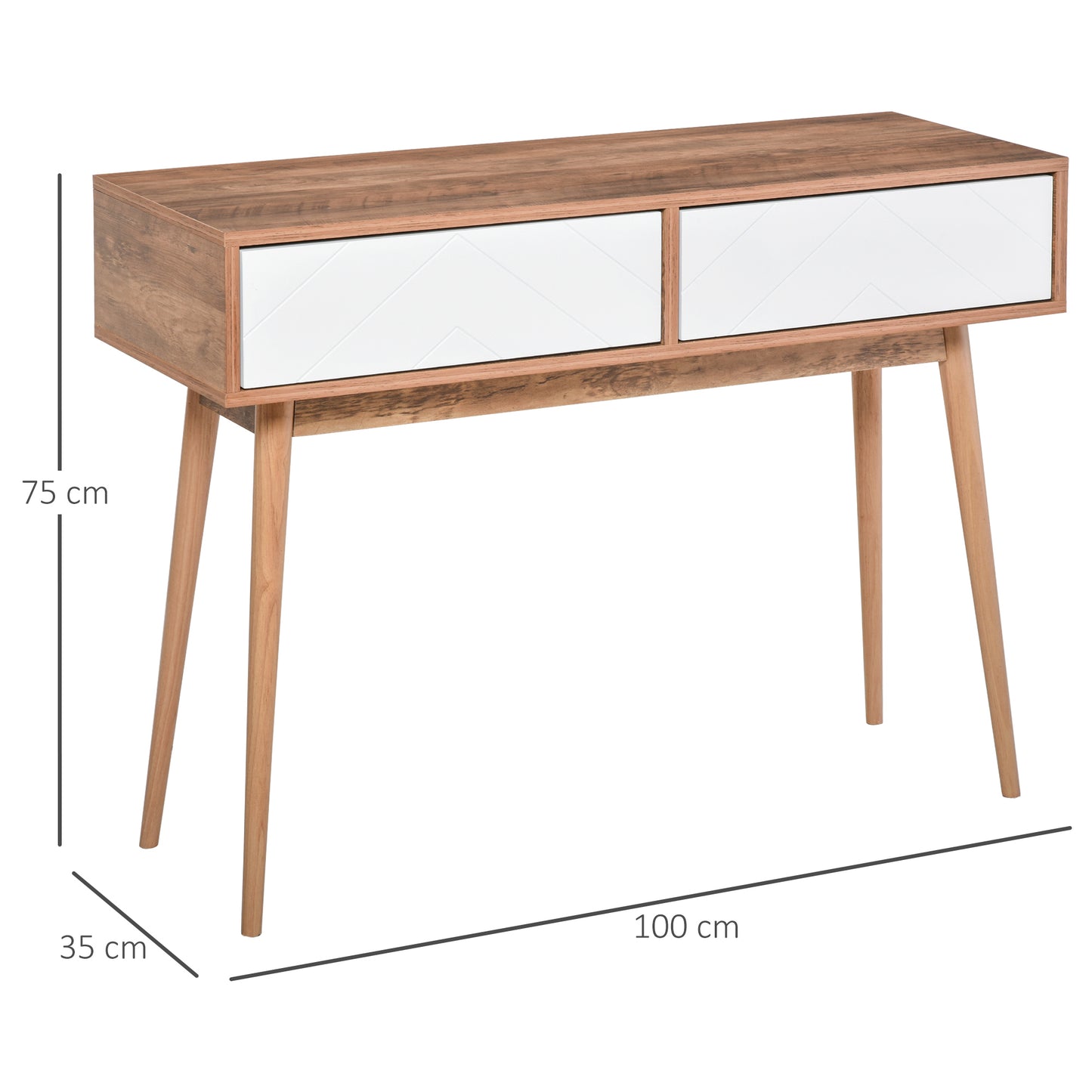 HOMCOM Console Table Sofa Side Desk with 2 Drawers Solid Pine Wood Legs for Entryway