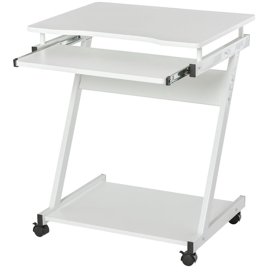 HOMCOM Particle Board Rolling Computer Desk w/ Wheel Lock - White