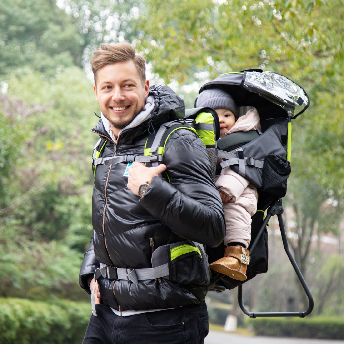 HOMCOM Hikers Ergonomic Baby Backpack w/ Rain Cover