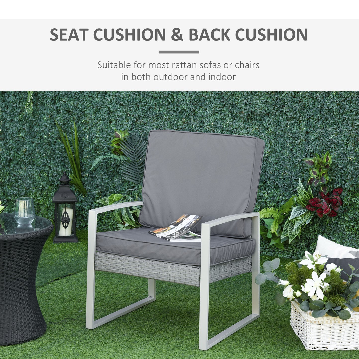 Outsunny 2 Piece Cushion Seat Cushion Back Pad for Rattan Furniture Indoor and Outdoor