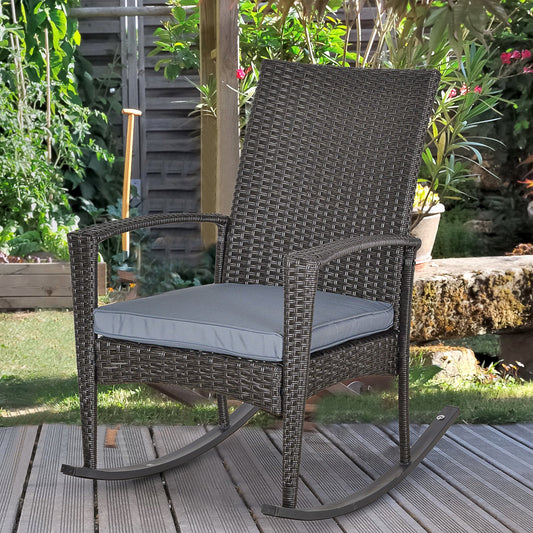 Outsunny PE Rattan Outdoor Garden Rocking Chair w/ Cushion Grey