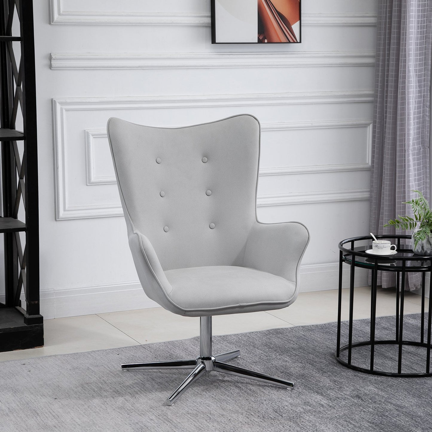 HOMCOM PU Leather Tufted Swivel Accent Chair Grey