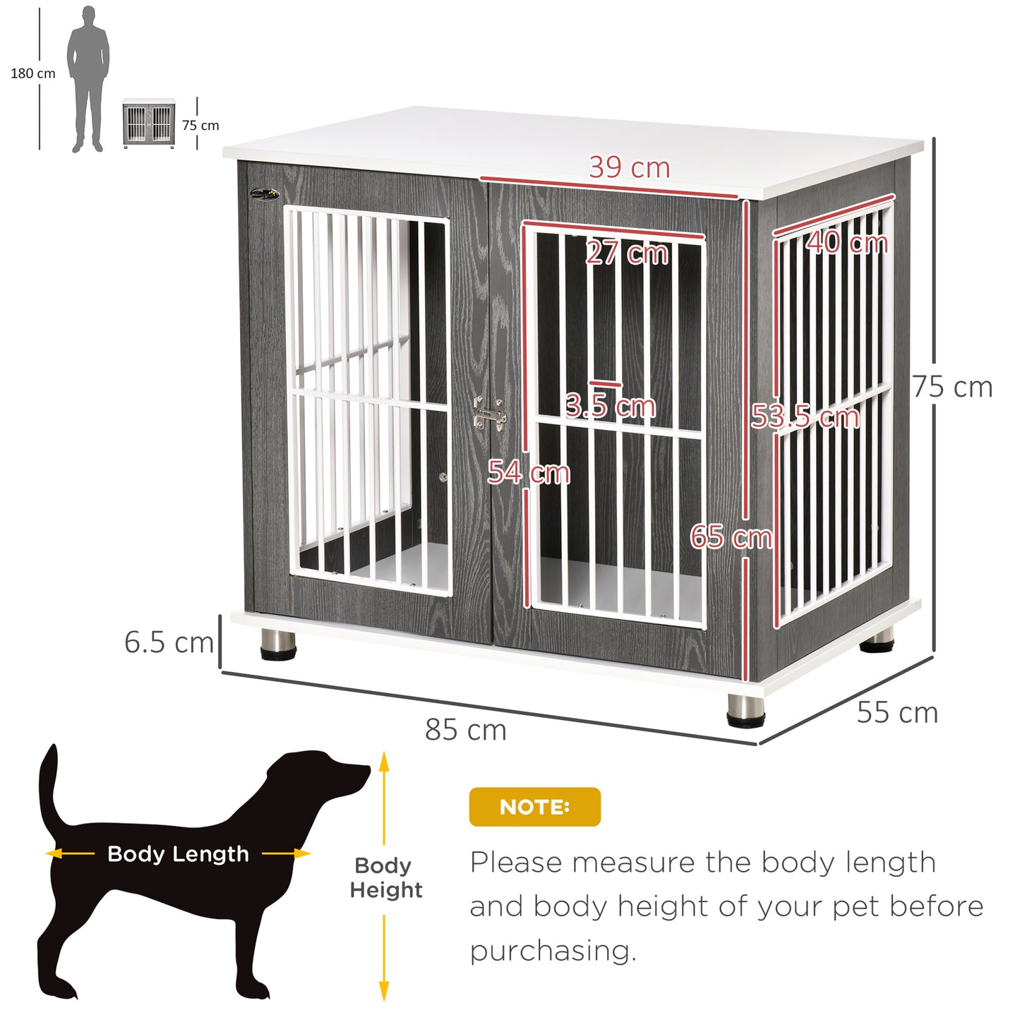 PawHut Wooden Dog Crate Furniture Style Pet Kennel Cage Pet Enclosure w/ Lockable Door