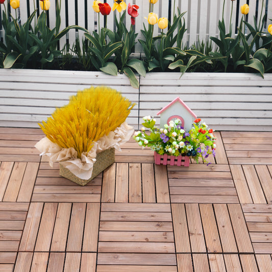 Outsunny 27 Pcs Floor Tiles Interlocking Solid Wood DIY Deck Tiles Indoor Outdoor