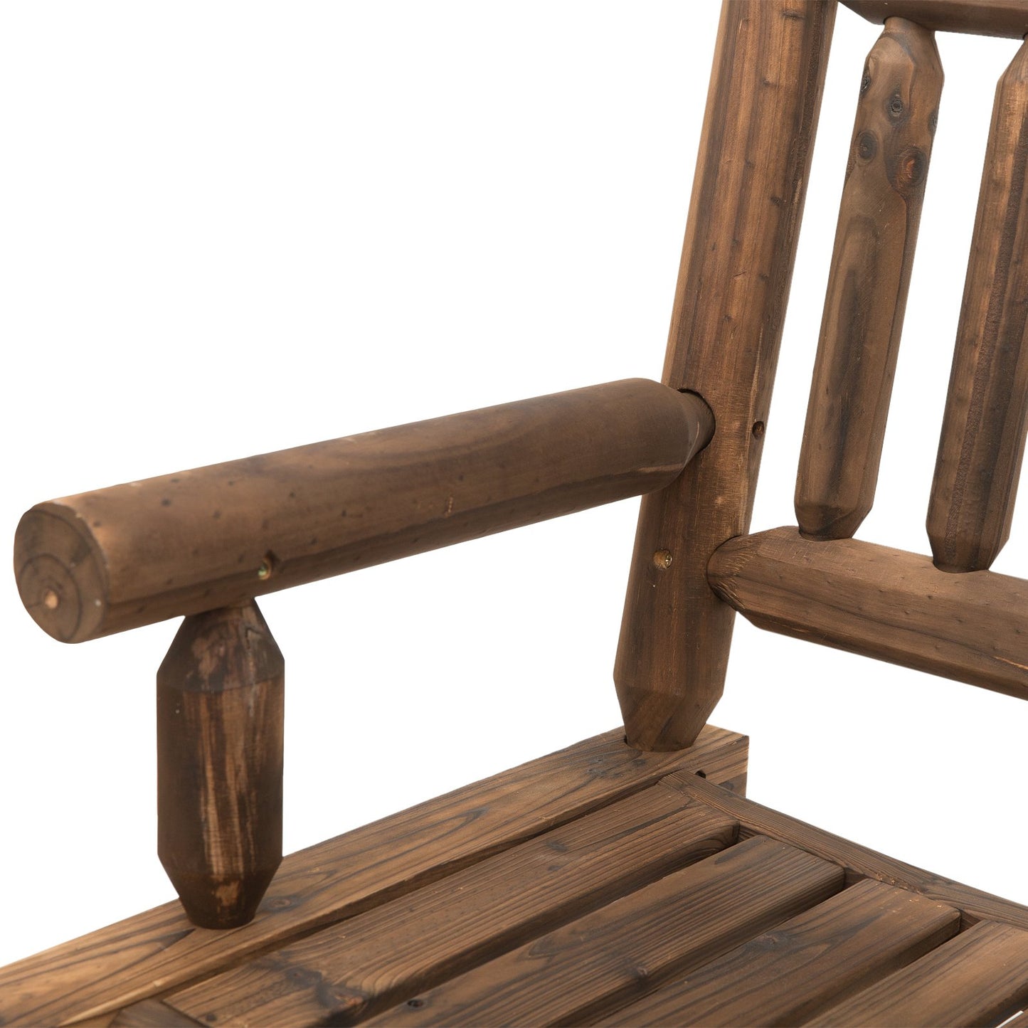 Outsunny 2-Seat Rocking Bench Wood Frame Rough-Cut Log Loveseat Slatted Dark Stain Brown