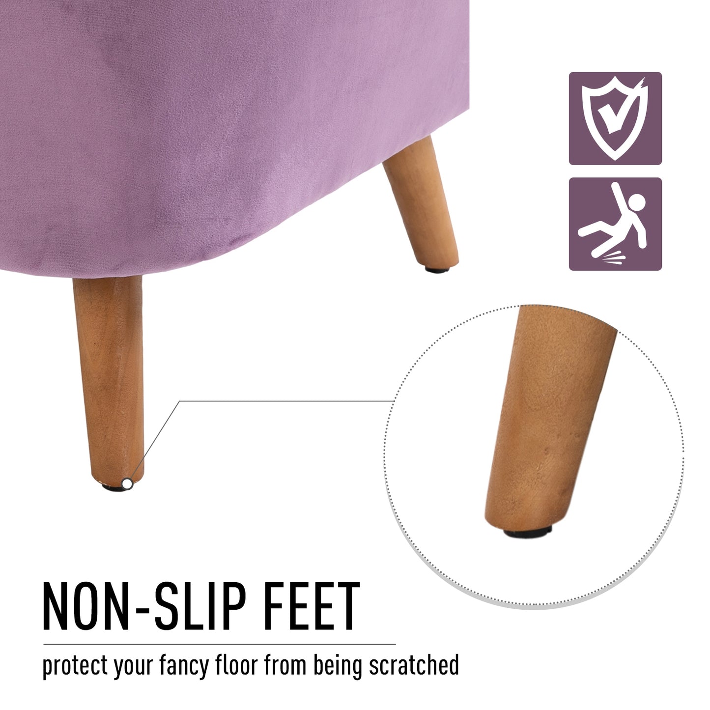 HOMCOM Decadent Single Lounge Chair in Velvet-Look Upholstery w/ Wooden Legs Purple
