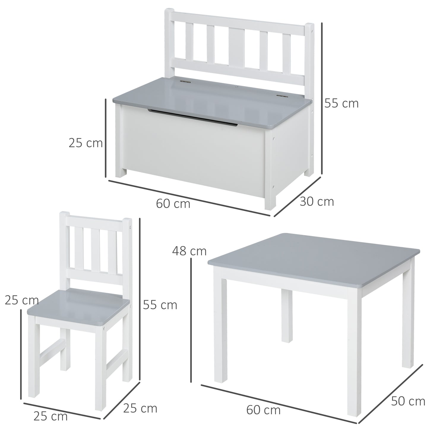 HOMCOM 4-Piece Kids Table and Chair Wood Bench with Storage Feature, Gift for Toddlers