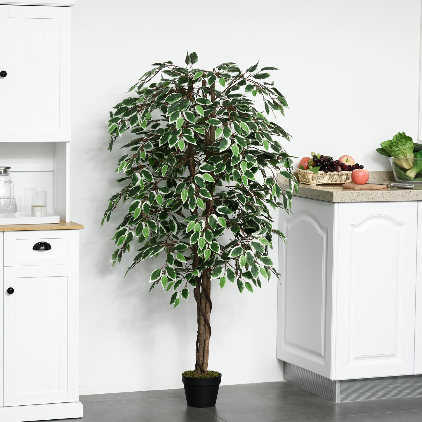 Outsunny 160cm/5.2FT Artificial Ficus Silk Tree with Nursery Pot, Decorative Fake Plant, for Indoor Outdoor Décor