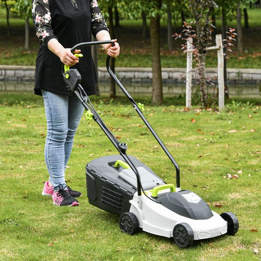 Outsunny Electric Rotary Lawnmower w/ 32cm Cutting Width, 25L Grass Box, Height Adjust