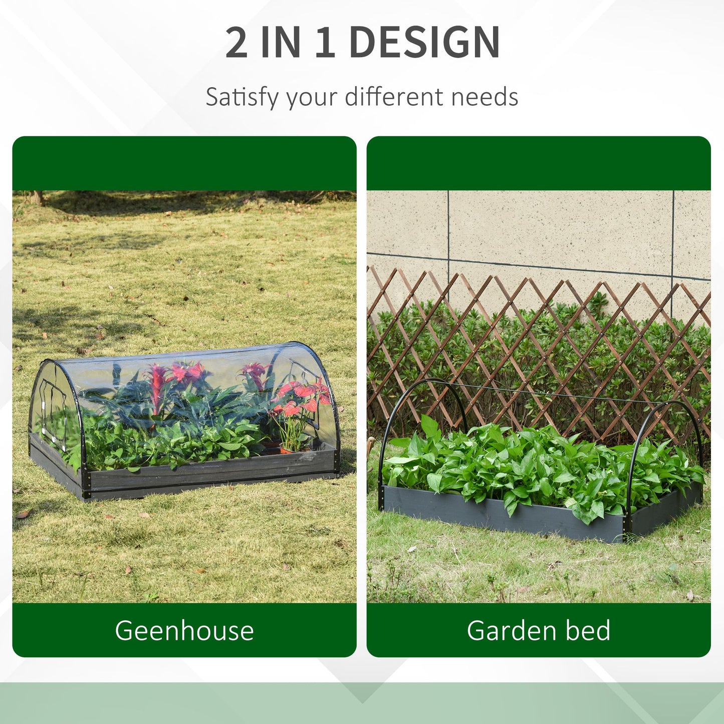 Outsunny Garden Bed Planter Kit Box Greenhouse w/ Windows Dual Use 120 x 79 x 53cm