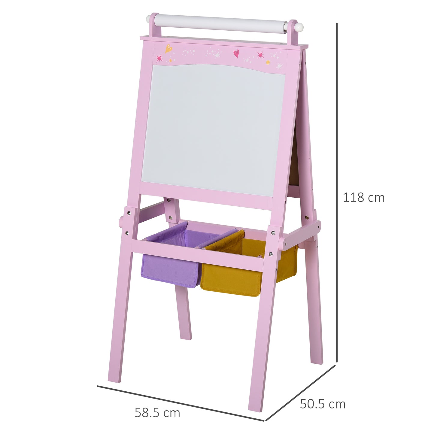 HOMCOM 3 In 1 Kid's Wooden Art Easel with Dual-Sides and Storage Baskets, Pink