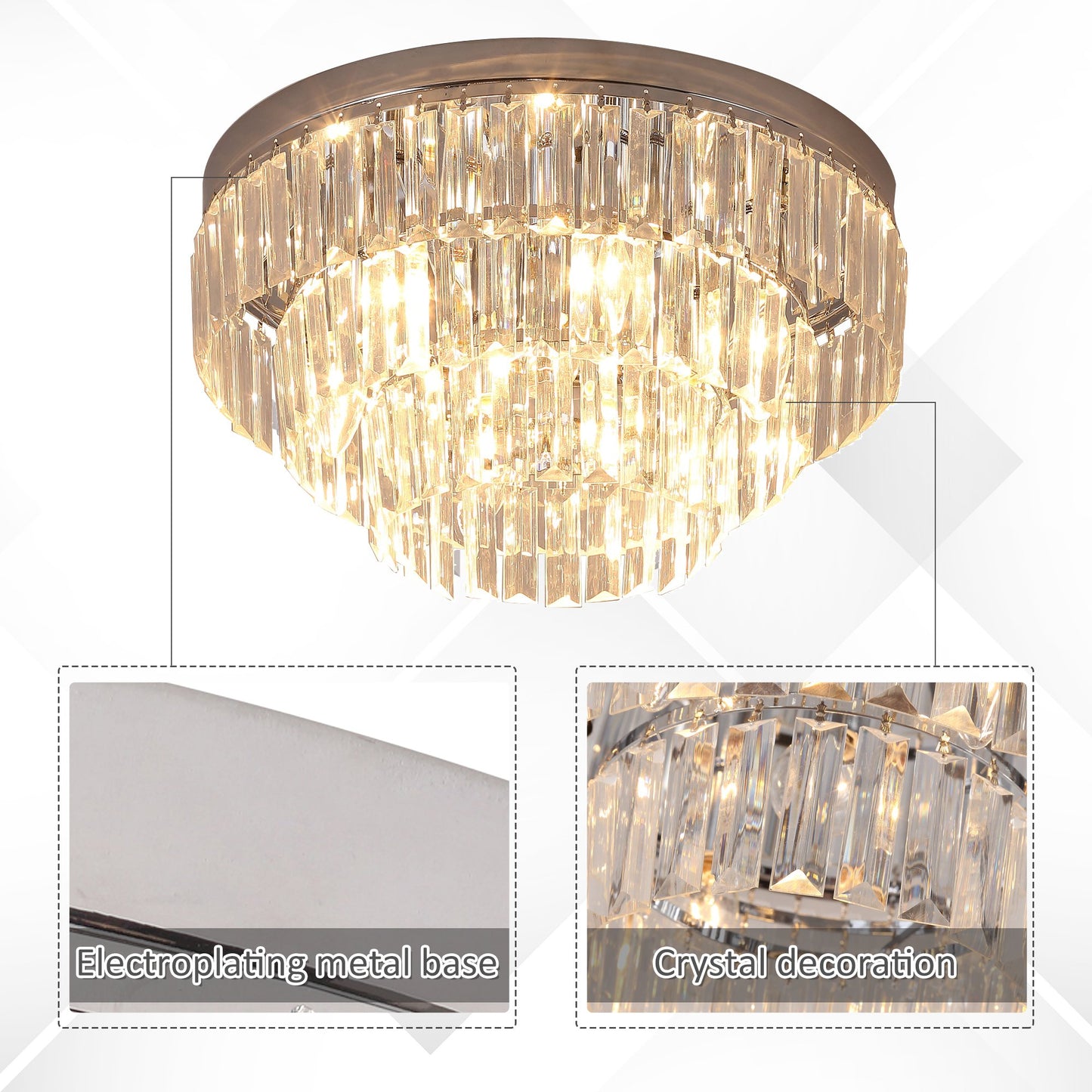 HOMCOM Round Crystal Ceiling Lamp 7 Lights Chandelier Mounted Fixture For Living Room Dining Room Hallway Modern