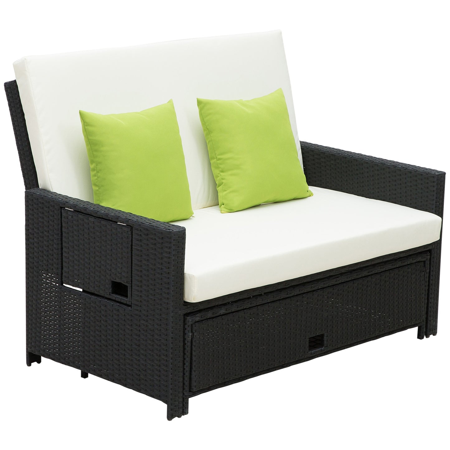 Outsunny Rattan 2-Seater Sofa Sun Lounger Bed-Black