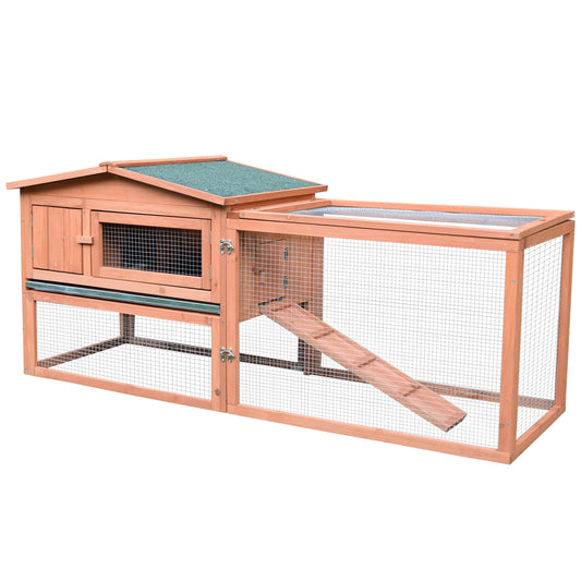 Pawhut 2 Floor Wooden Rabbit Hutch House Bunny Coop Outdoor Garden Backyard, 158L x 58W x 68H cm