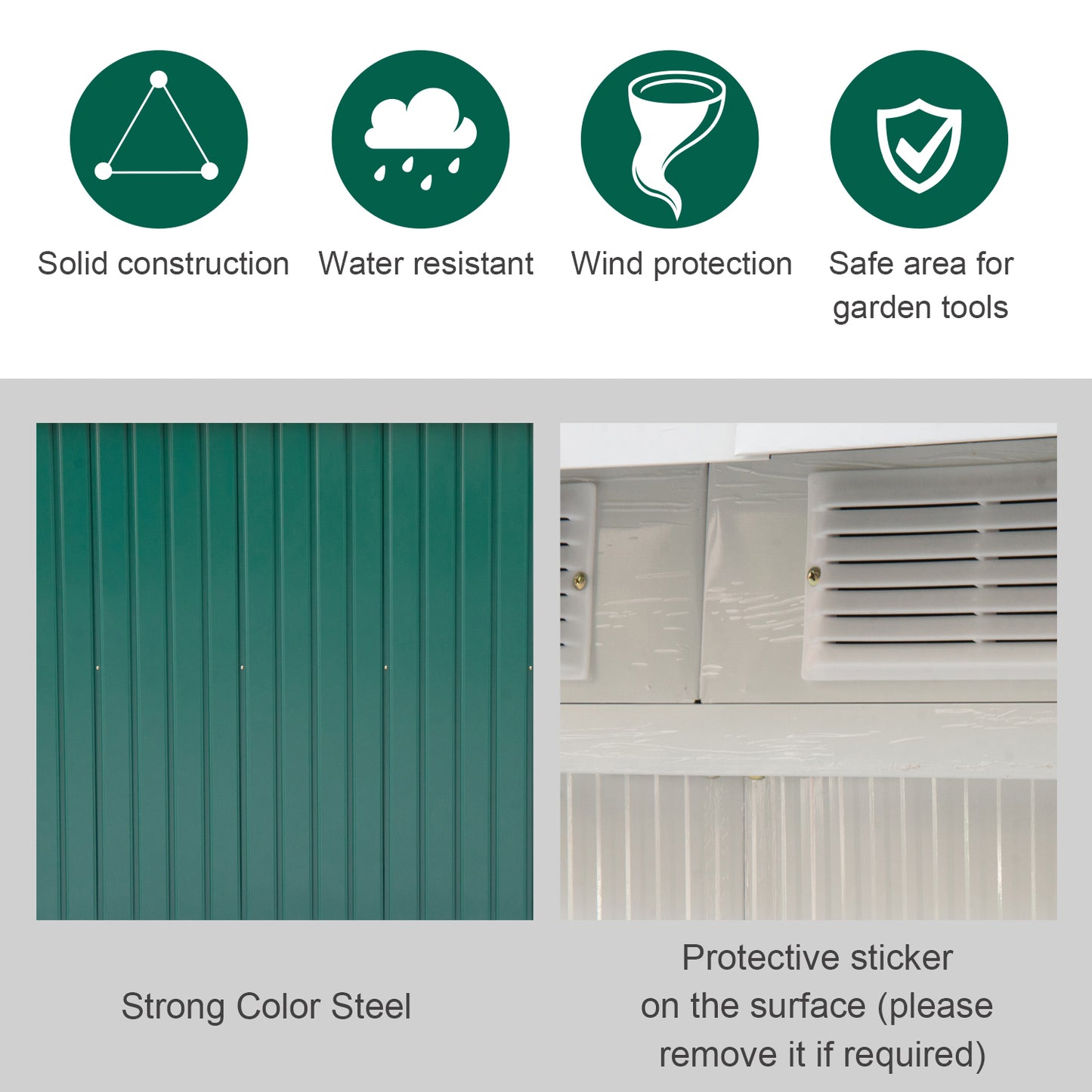 Outsunny 4.2 x 9ft Corrugated Steel Garden Shed & Foundation - Green