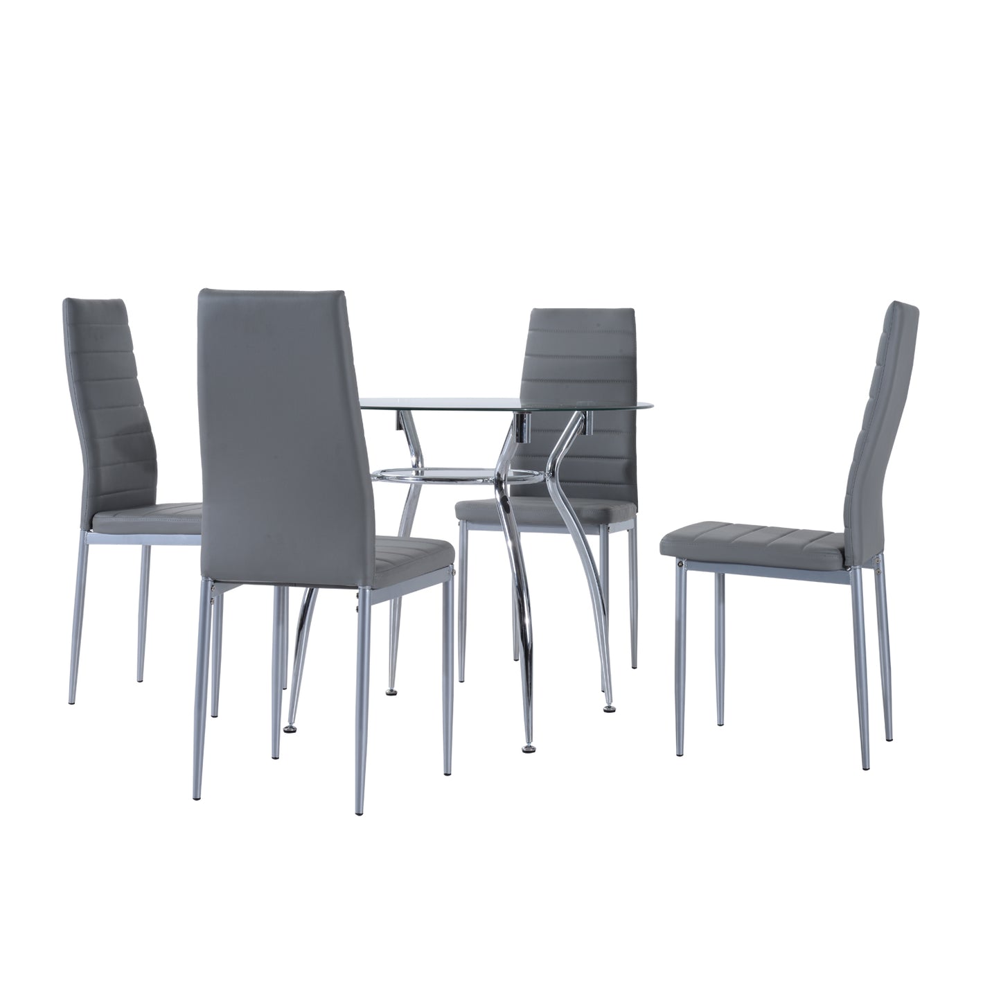 HOMCOM 5 pc Dining Set Kitchen Table and Chairs,Tempered Glass, PVC, Metal-Grey
