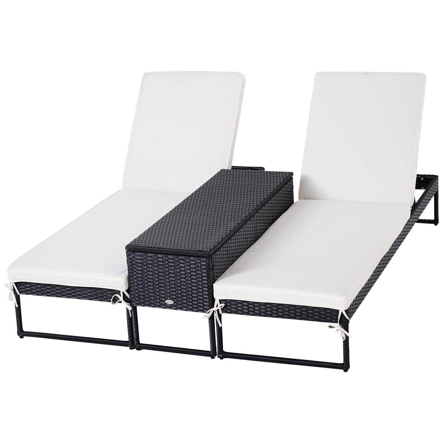 Outsunny PE Rattan 2-Seat Outdoor Garden Sun Lounger Set w/ Table Black