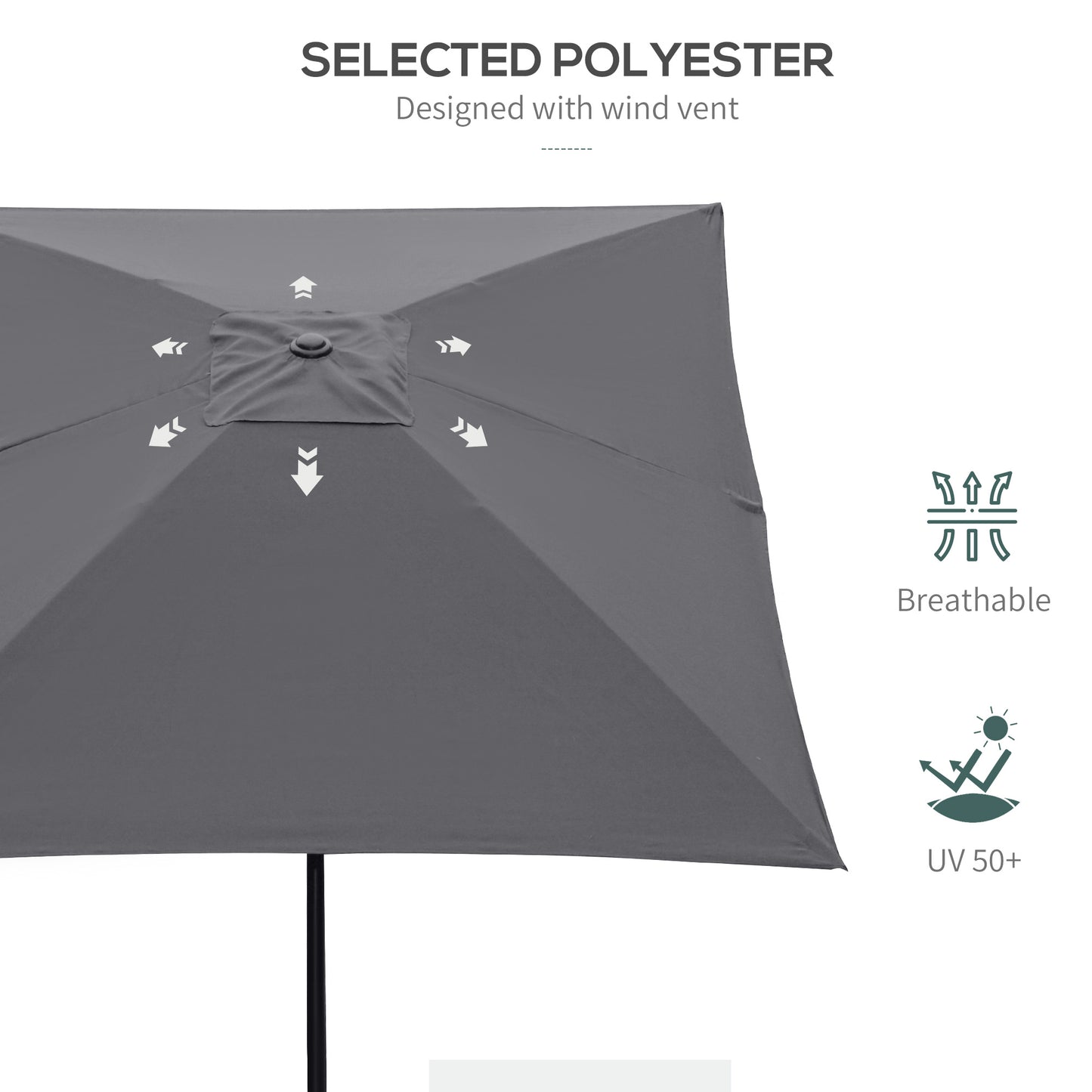 Outsunny 2 x 3m Rectangular Market Umbrella Patio Outdoor Table Umbrellas with Crank & Push Button Tilt, Dark Grey