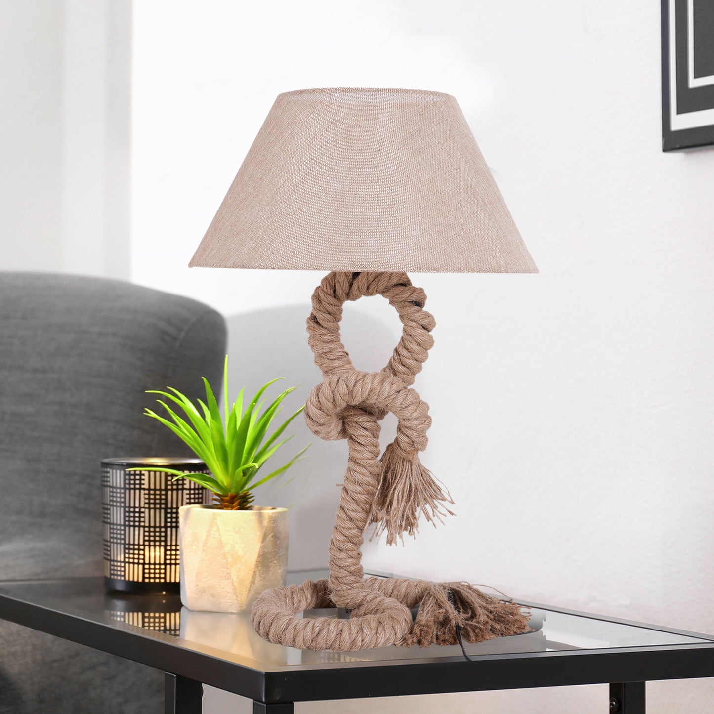 HOMCOM Table Lamp W/ Twisted Rope, E27 Base-Beige