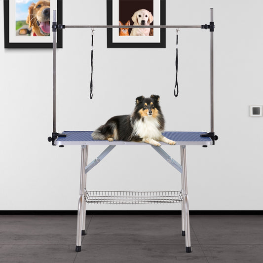 PawHut Dogs Adjustable Height Rubber Top Dog Grooming Table Blue
