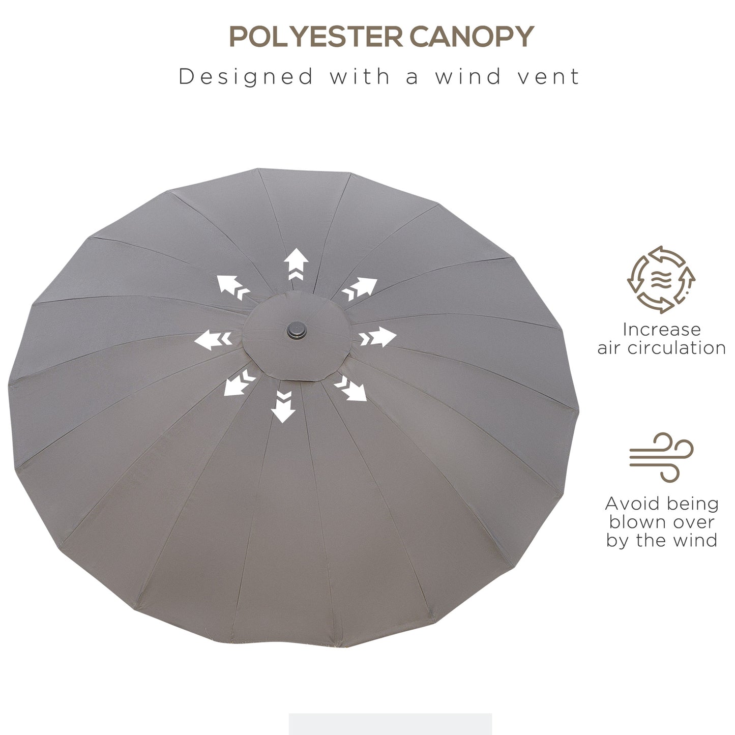 Outsunny 2.6m Shanghai Garden Parasol Umbrella with Crank & Tilt, Adjustable Outdoor Sun Shade, Grey