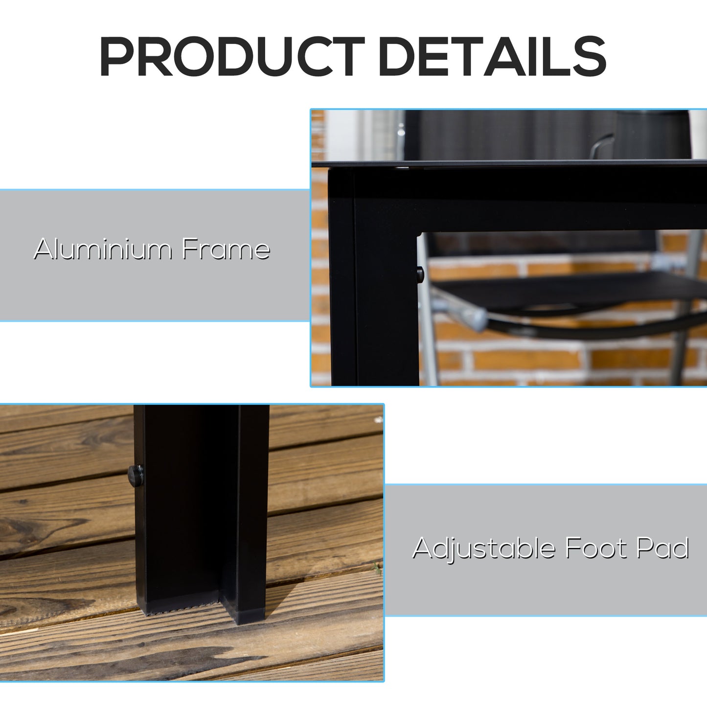 Outsunny Outdoor Dining Table for 6, Aluminium Rectangular Garden Table with Tempered Glass Tabletop for Yard, Deck, Patio, Black