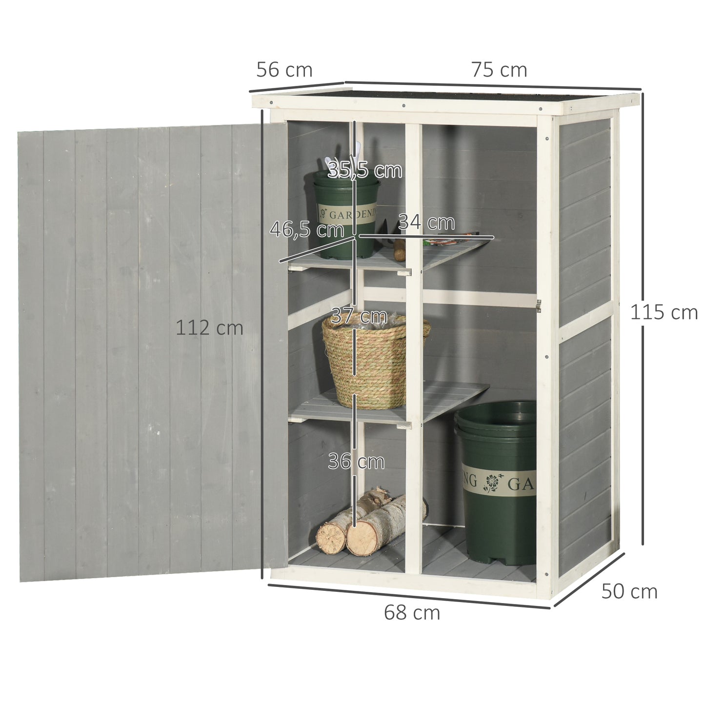 Outsunny 1.8 x 2.4ft Small Fir Wood Garden Storage Shed with Shelves - Grey