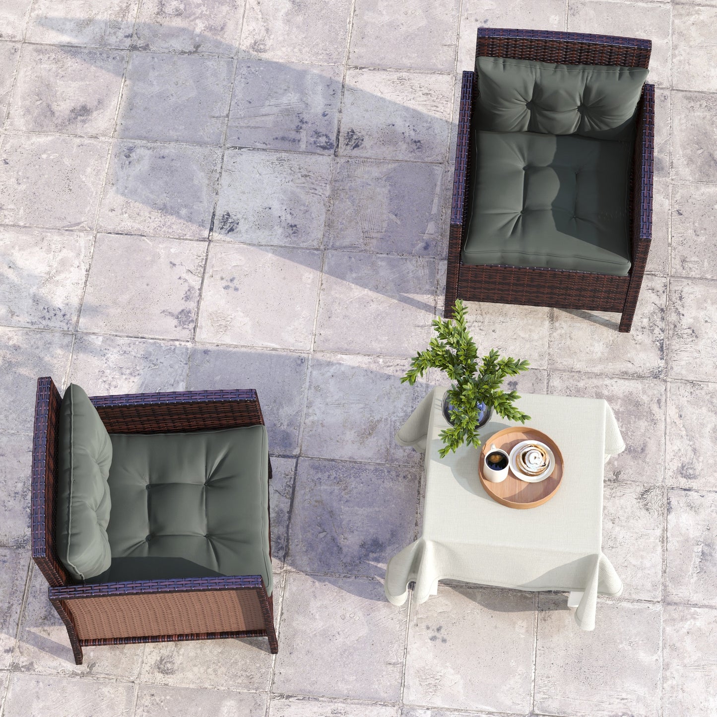 Outsunny 2-Piece Seat Cushions Back Pillows Replacement, Patio Chair Cushions Set for Indoor Outdoor, Light Grey